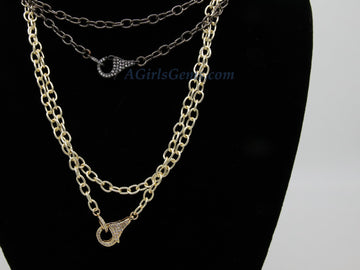 Double Choker Wrap Necklace, Front Clasp Necklace, CZ Lobster Clasp, 14/16/18/34 inch Extra Long Chain Wrap Around Necklace in Gold or Black - A Girls Gems